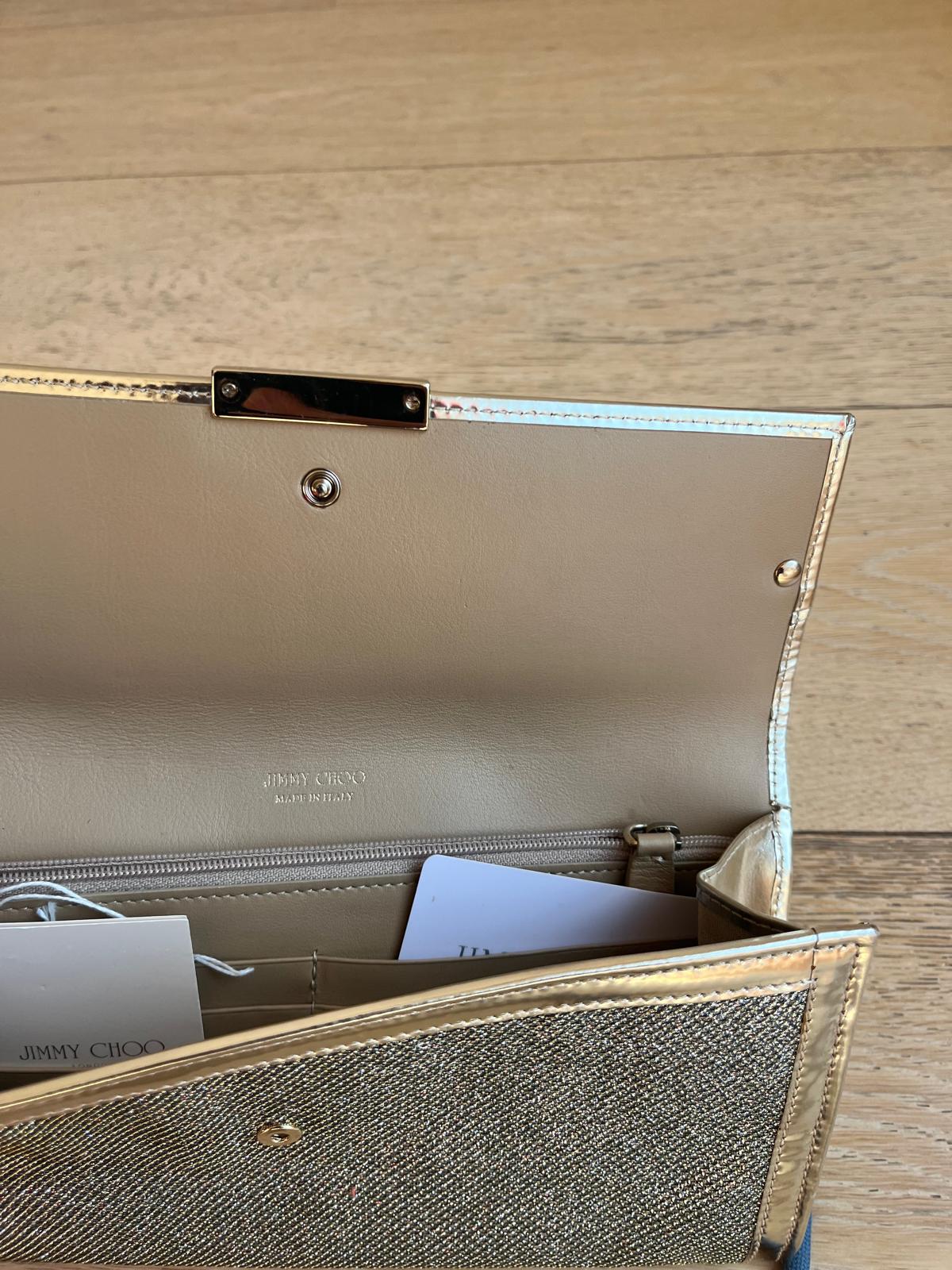 JIMMY CHOO gold sparkly clutch