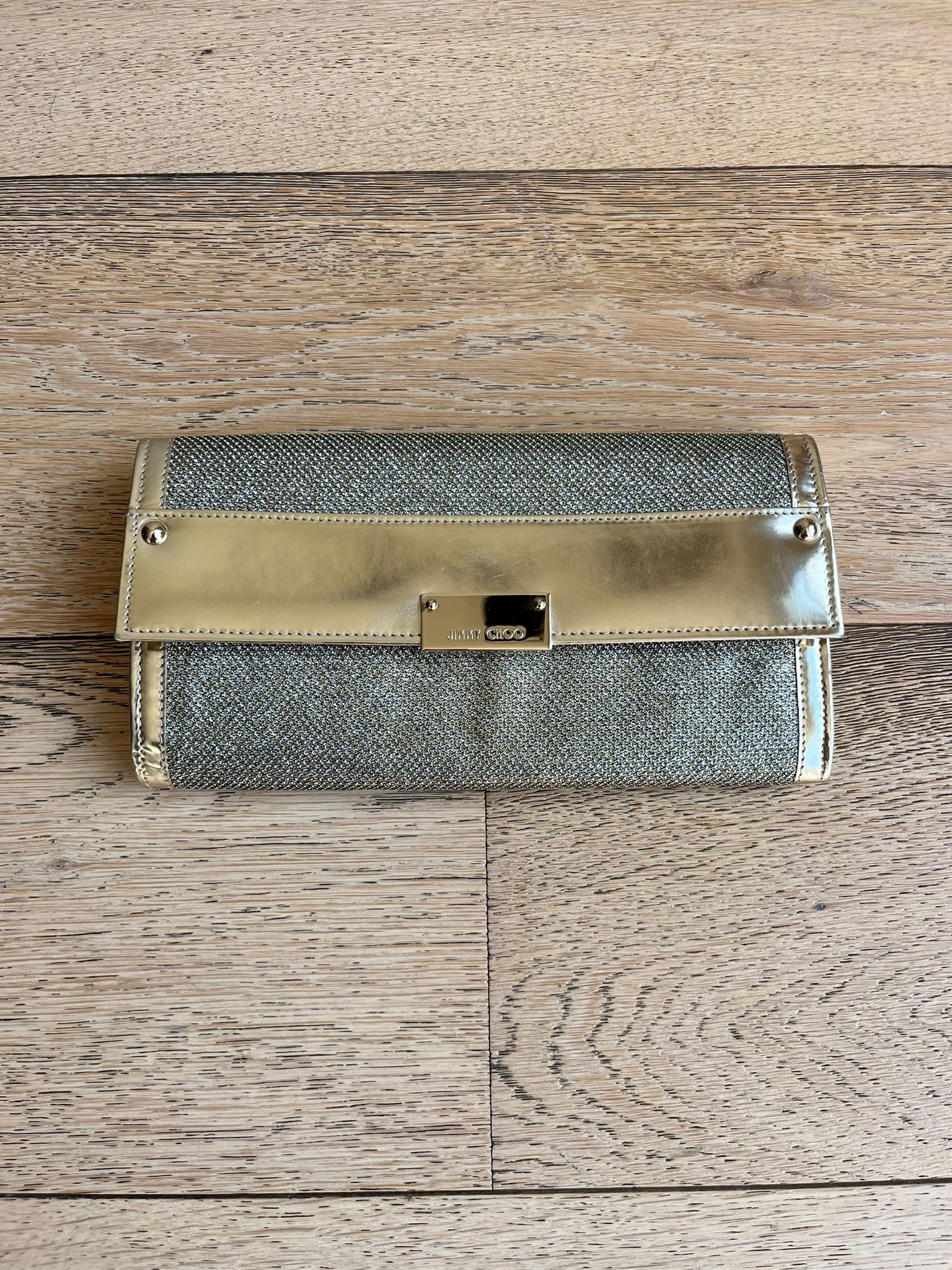 JIMMY CHOO gold sparkly clutch