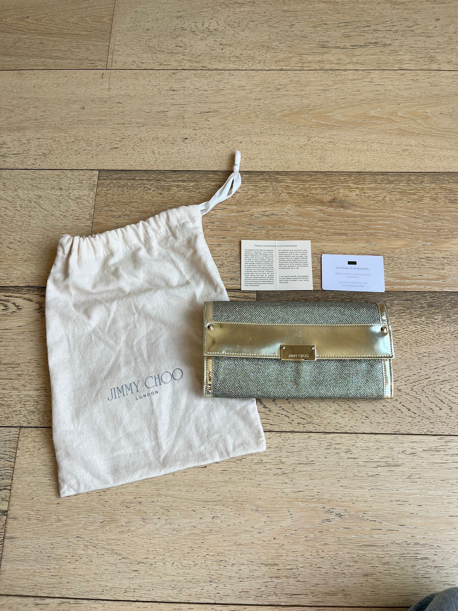 JIMMY CHOO gold sparkly clutch